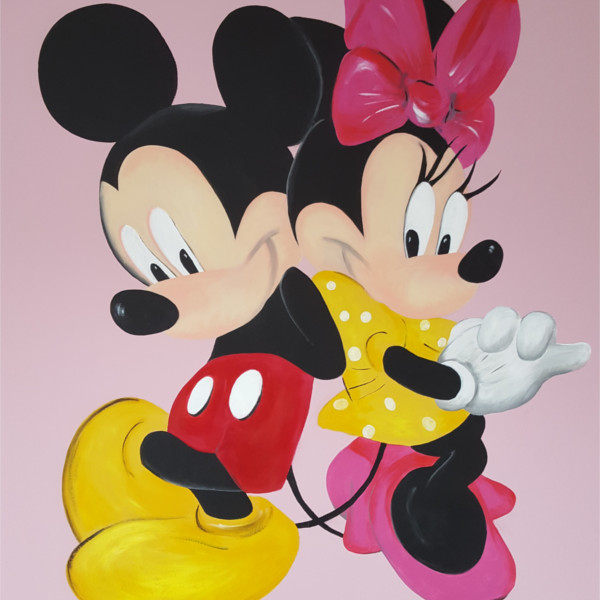 Muurschildering Mickey en Mini mouse