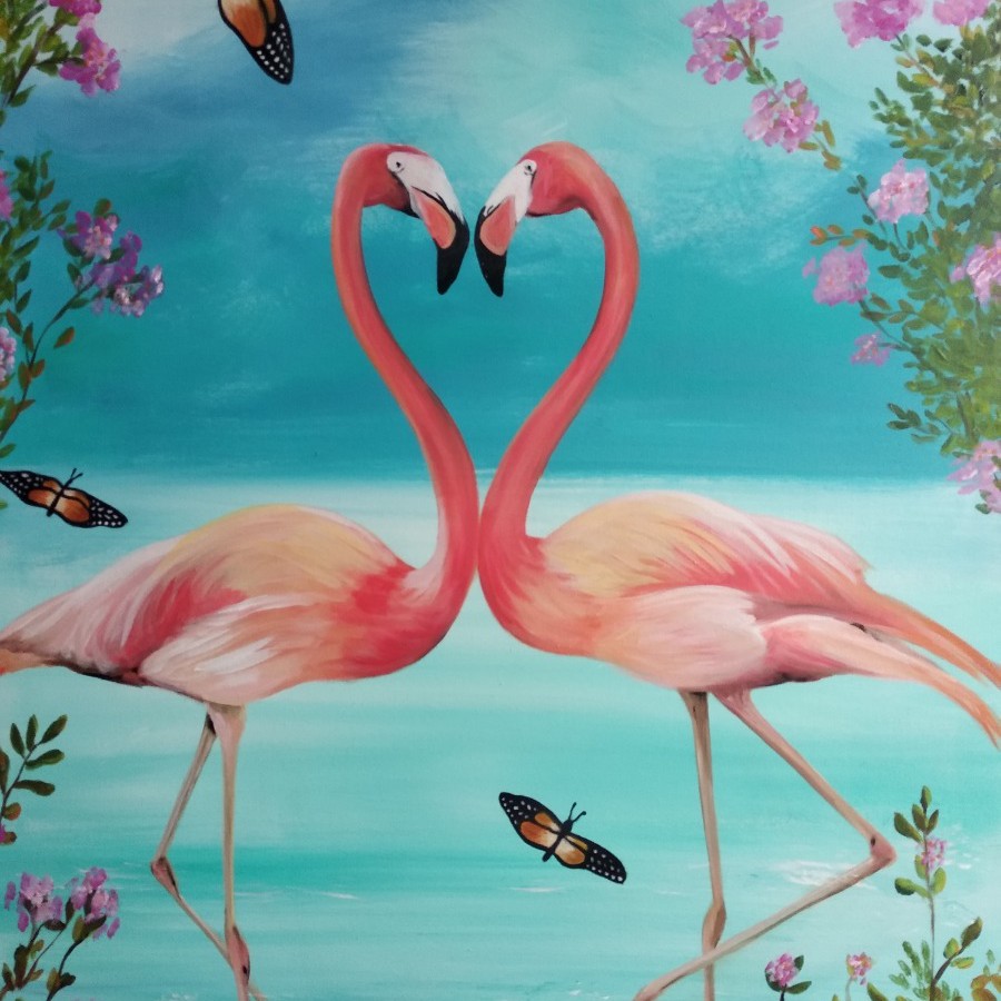 Schilderij Flamingo paradijs