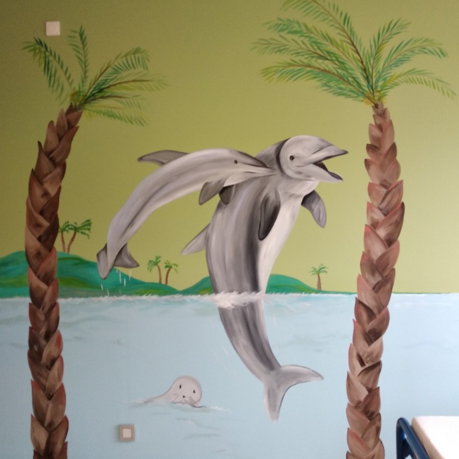 Muurschildering Dolfijnen