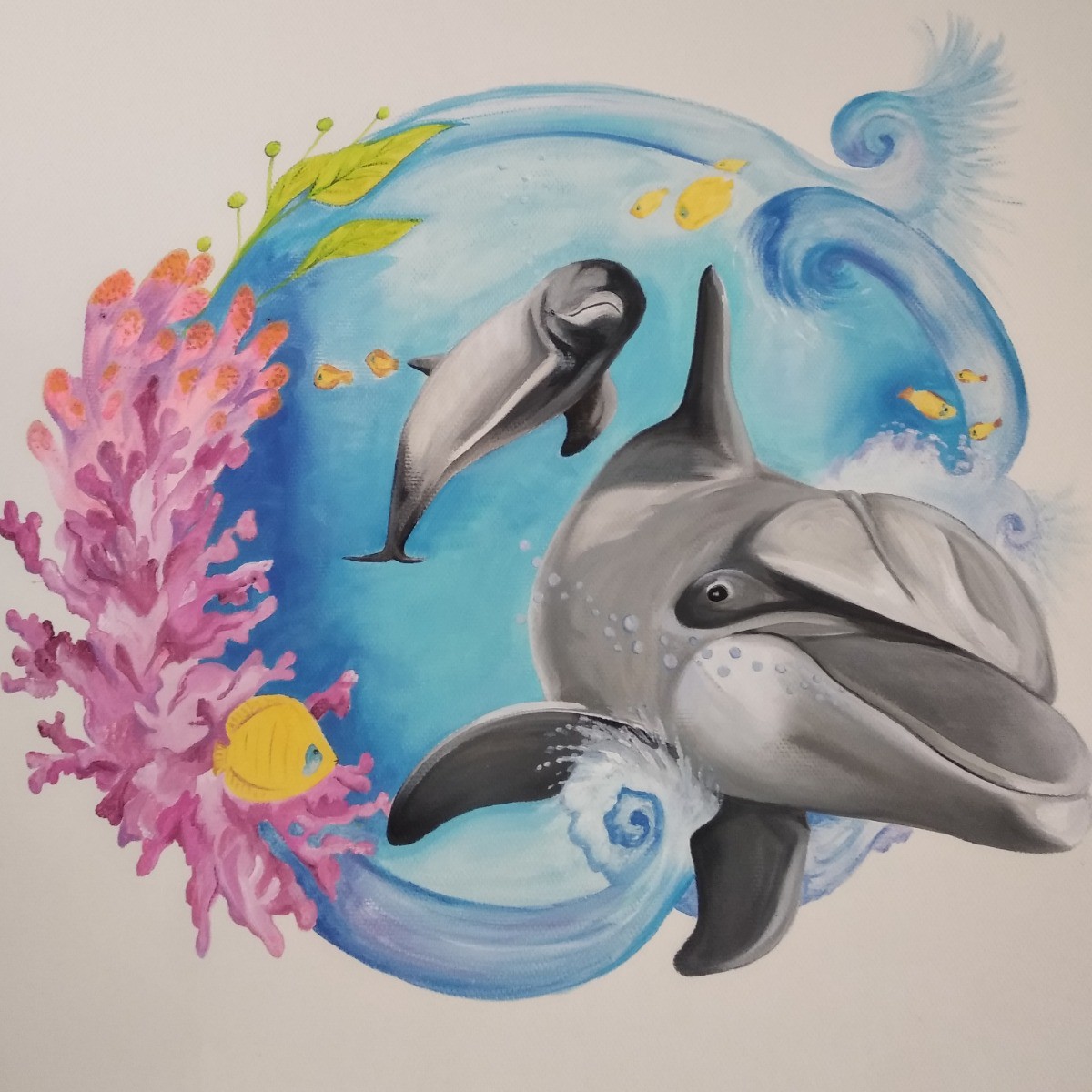 Muurschildering Dolfijnen in cirkel