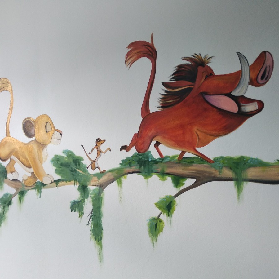 Muurschildering Pumba, Simba en Timon?!