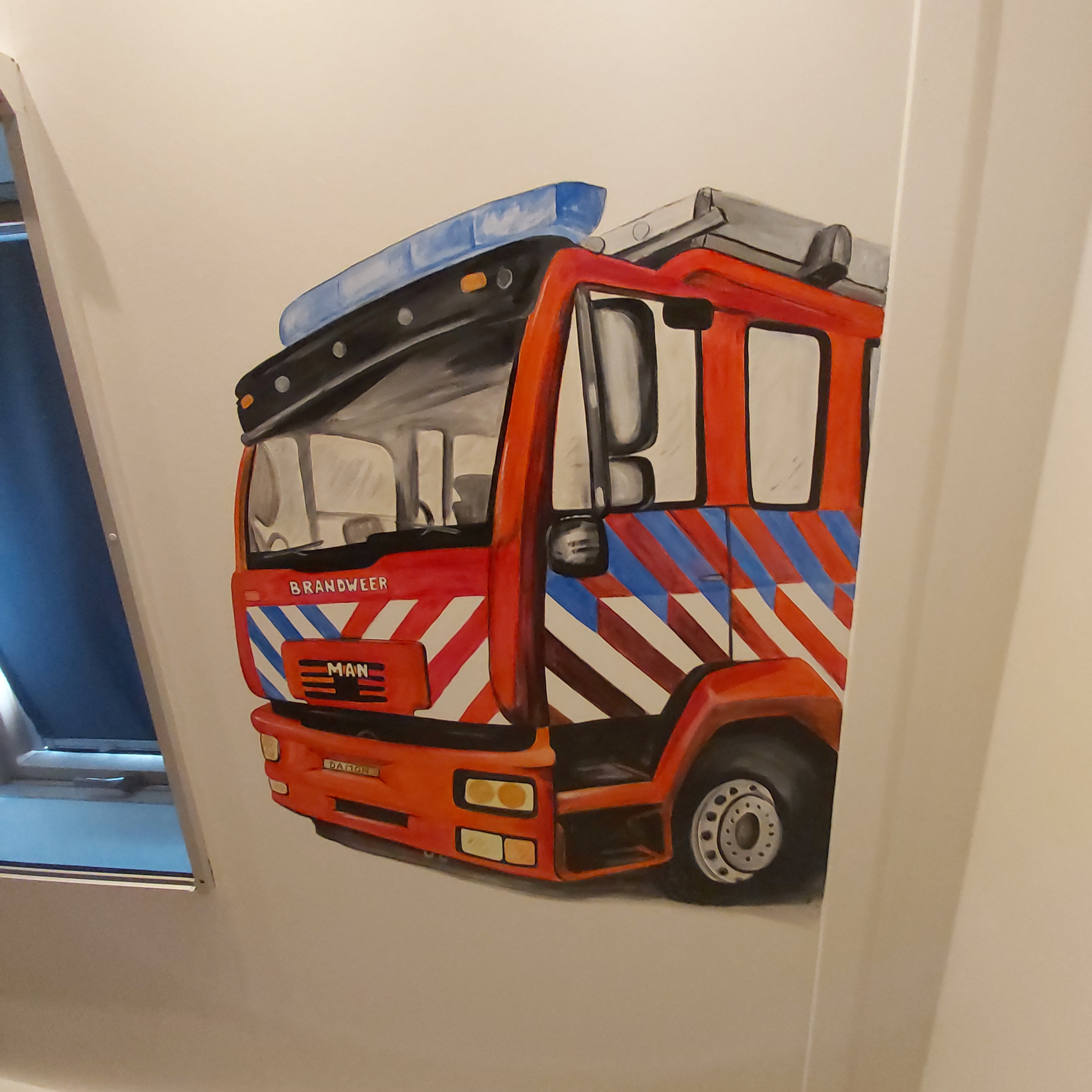 Muurschildering brandweerauto