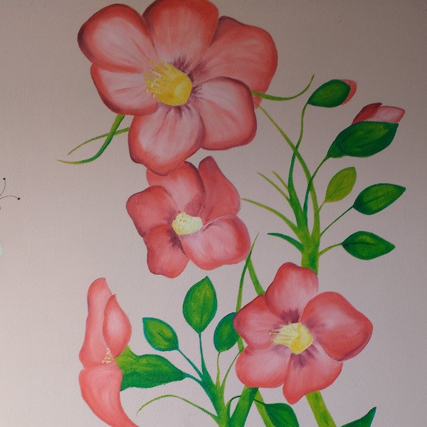 Muurschildering grote bloemen