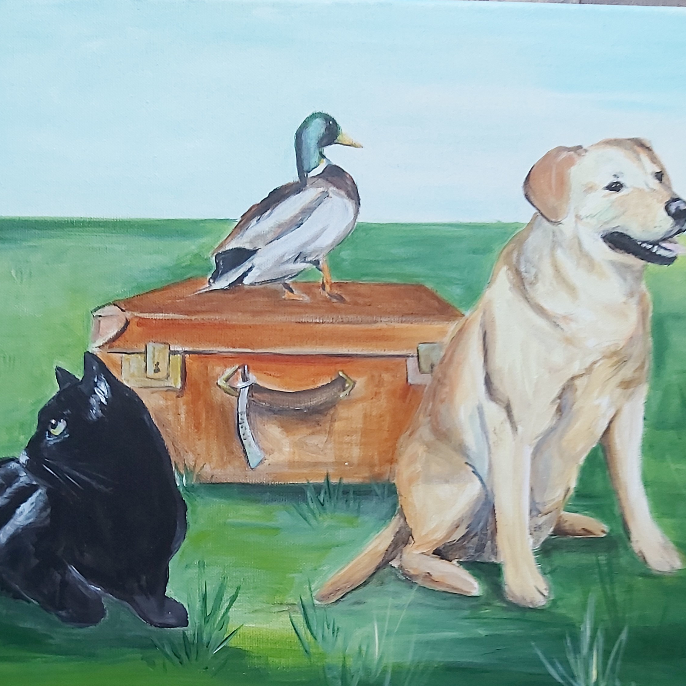 Schilderij hond, poes en woerd
