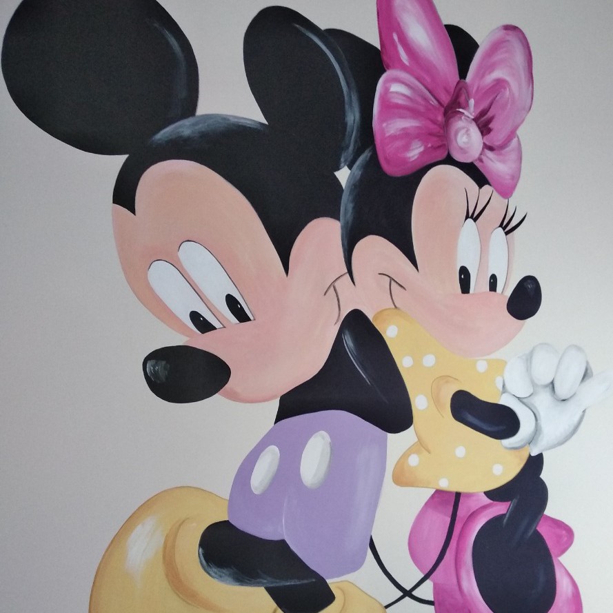 Muurschildering Mickey en Minnie Mouse