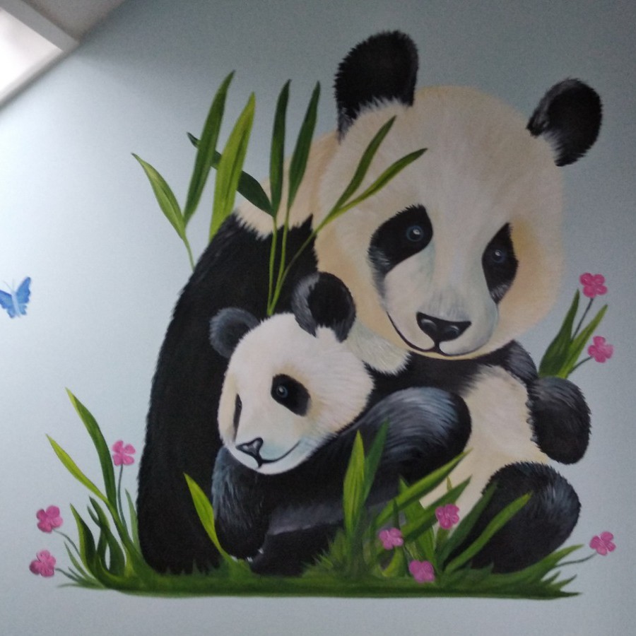 Muurschildering Panda's